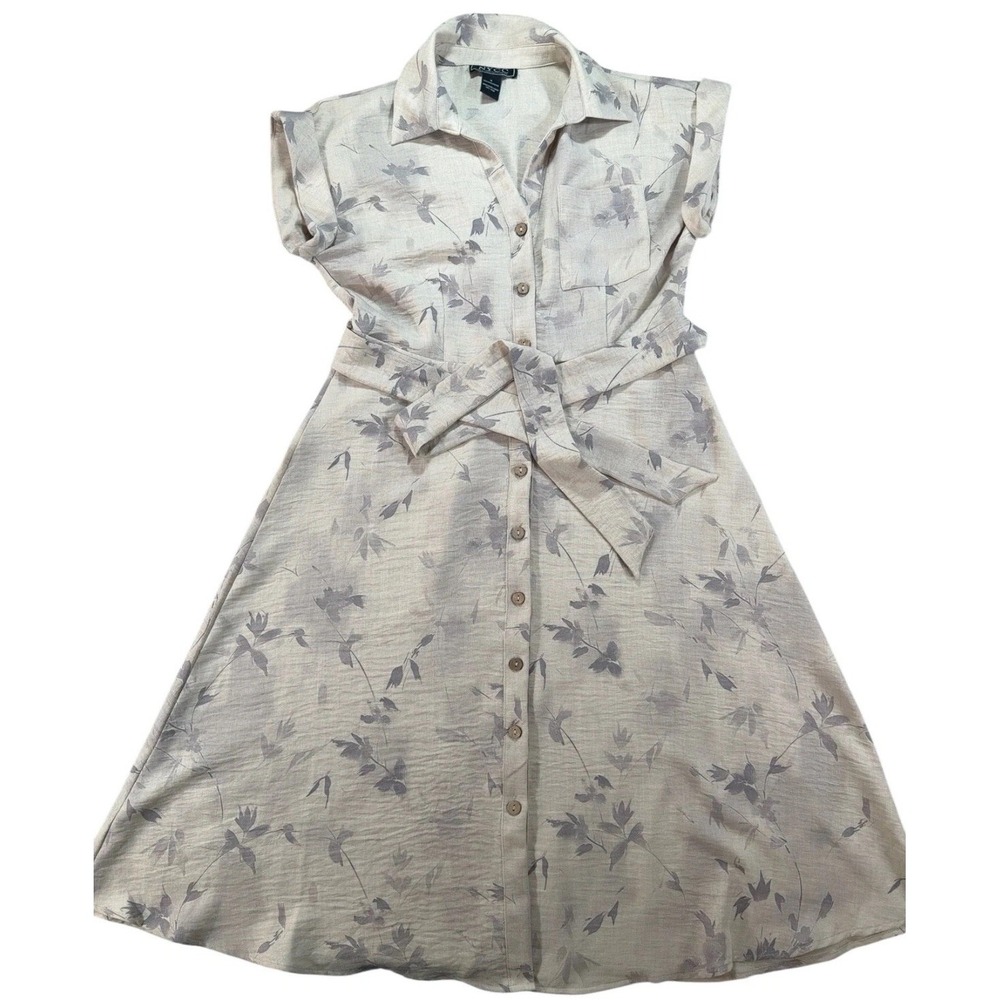 New York & Company Womens S Floral Shirt Dress Button Front Tie Waist